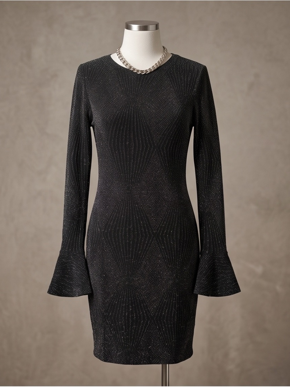 Michael Kors Black Sparkle Long-Sleeve Bodycon Dress